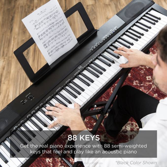instrumentos musicales | Best Choice Products Juego de piano digital de 88 teclas con teclas semicontrapesadas, soporte y pedal de sostenido blanco08BN1130