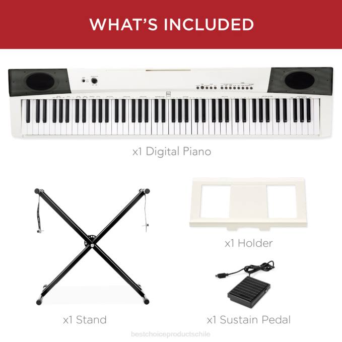 instrumentos musicales | Best Choice Products Juego de piano digital de 88 teclas con teclas semicontrapesadas, soporte y pedal de sostenido blanco08BN1130