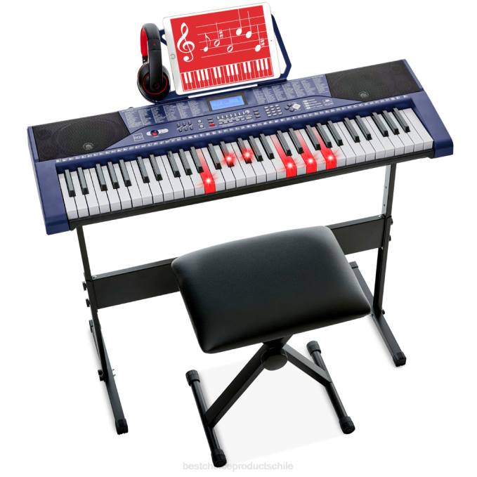 instrumentos musicales | Best Choice Products Juego de piano y teclado electrónico para principiantes de 61 teclas con teclas iluminadas y auriculares azul08BN1132