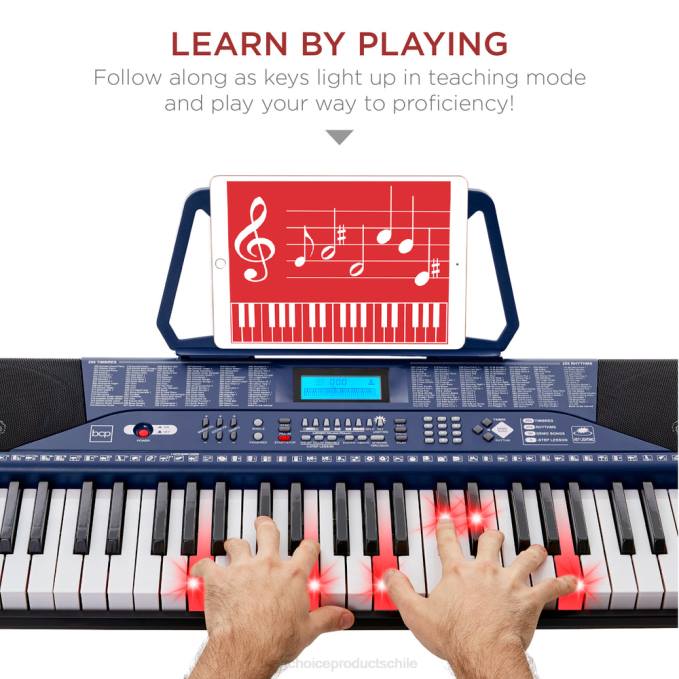 instrumentos musicales | Best Choice Products Juego de piano y teclado electrónico para principiantes de 61 teclas con teclas iluminadas y auriculares azul08BN1132