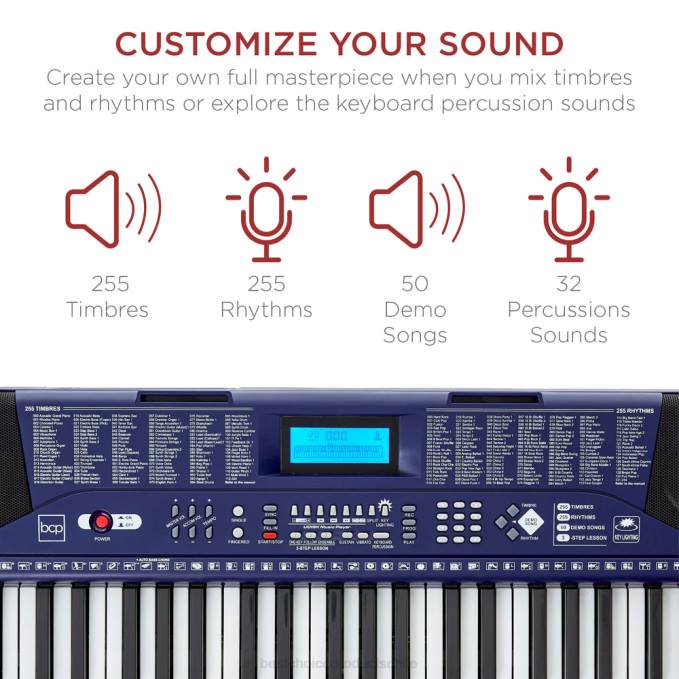 instrumentos musicales | Best Choice Products Juego de piano y teclado electrónico para principiantes de 61 teclas con teclas iluminadas y auriculares azul08BN1132