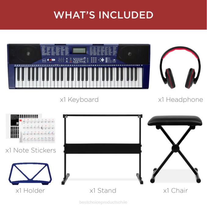 instrumentos musicales | Best Choice Products Juego de piano y teclado electrónico para principiantes de 61 teclas con teclas iluminadas y auriculares azul08BN1132