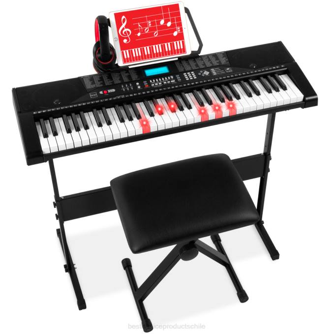 instrumentos musicales | Best Choice Products Juego de piano y teclado electrónico para principiantes de 61 teclas con teclas iluminadas y auriculares negro08BN1135