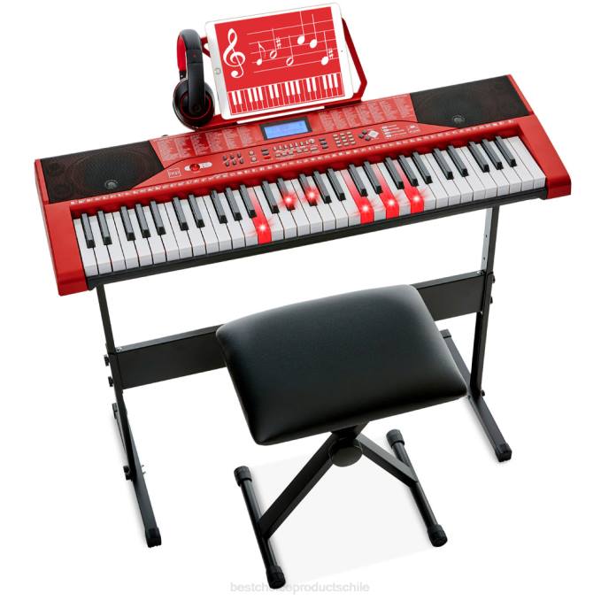 instrumentos musicales | Best Choice Products Juego de piano y teclado electrónico para principiantes de 61 teclas con teclas iluminadas y auriculares rojo08BN1134