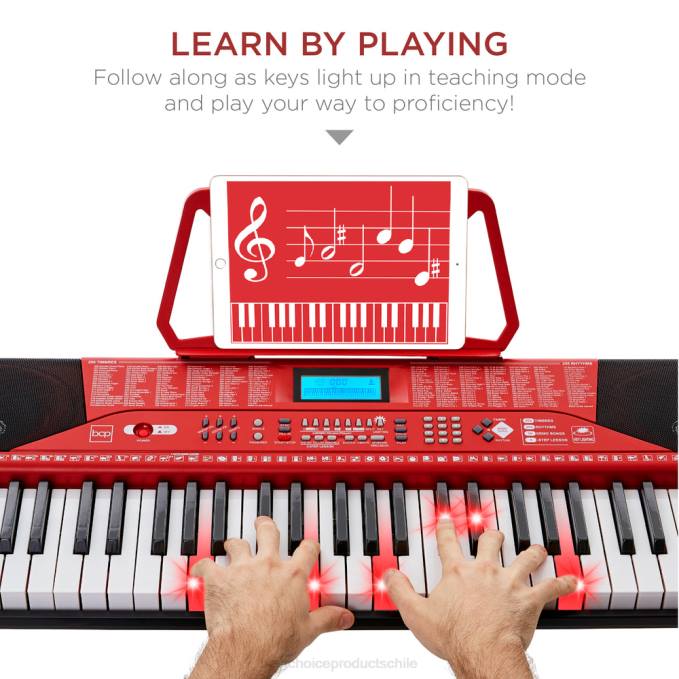 instrumentos musicales | Best Choice Products Juego de piano y teclado electrónico para principiantes de 61 teclas con teclas iluminadas y auriculares rojo08BN1134