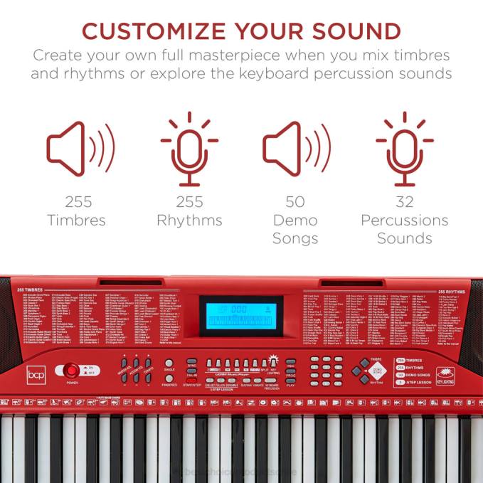 instrumentos musicales | Best Choice Products Juego de piano y teclado electrónico para principiantes de 61 teclas con teclas iluminadas y auriculares rojo08BN1134