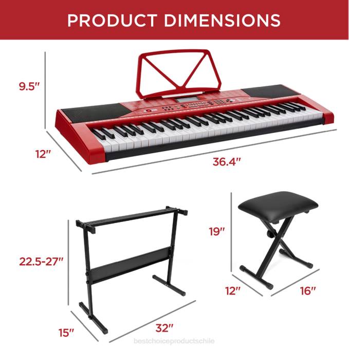 instrumentos musicales | Best Choice Products Juego de piano y teclado electrónico para principiantes de 61 teclas con teclas iluminadas y auriculares rojo08BN1134