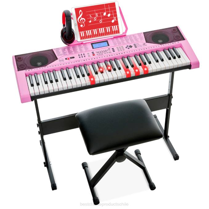instrumentos musicales | Best Choice Products Juego de piano y teclado electrónico para principiantes de 61 teclas con teclas iluminadas y auriculares rosa08BN1133