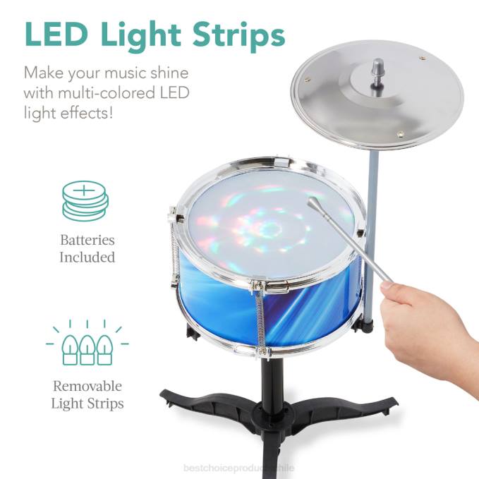 juguete y juego | Best Choice Products Batería para principiantes para niños de 18 piezas, juego de instrumentos musicales de juguete con luces LED azul08BN562