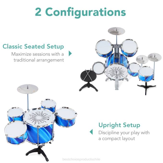 juguete y juego | Best Choice Products Batería para principiantes para niños de 18 piezas, juego de instrumentos musicales de juguete con luces LED azul08BN562