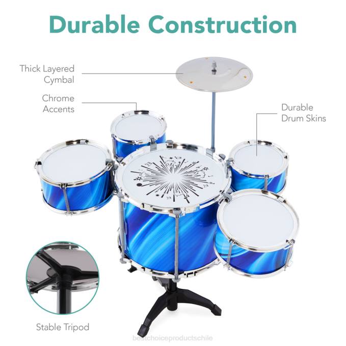 juguete y juego | Best Choice Products Batería para principiantes para niños de 18 piezas, juego de instrumentos musicales de juguete con luces LED azul08BN562