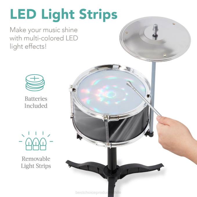 juguete y juego | Best Choice Products Batería para principiantes para niños de 18 piezas, juego de instrumentos musicales de juguete con luces LED negro08BN563