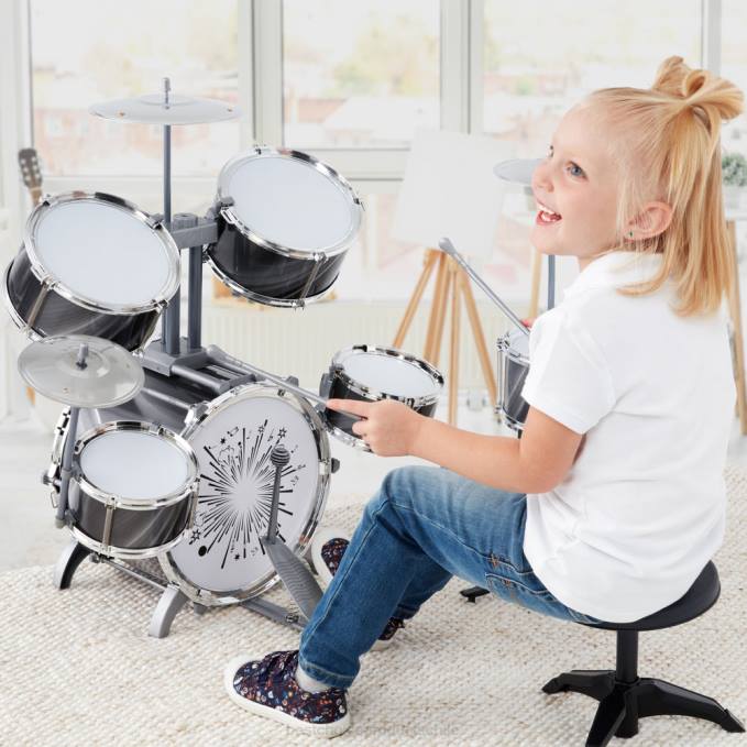 juguete y juego | Best Choice Products Batería para principiantes para niños de 18 piezas, juego de instrumentos musicales de juguete con luces LED negro08BN563