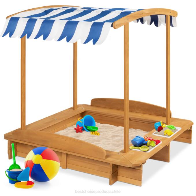juguete y juego | Best Choice Products Cabaña con arena para niños de madera con bancos, dosel, cubierta de arena, 2 cubos natural08BN1030