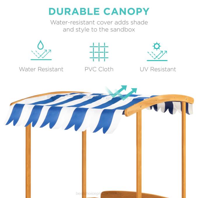 juguete y juego | Best Choice Products Cabaña con arena para niños de madera con bancos, dosel, cubierta de arena, 2 cubos natural08BN1030