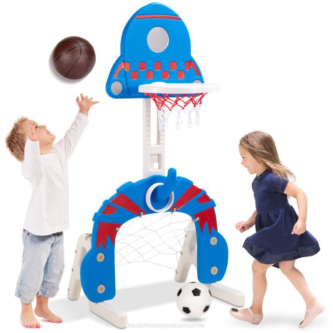 juguete y juego | Best Choice Products Juego de centro de actividades deportivas con aro de baloncesto para niños pequeños 3 en 1 azul con lanzamiento de anillo08BN479