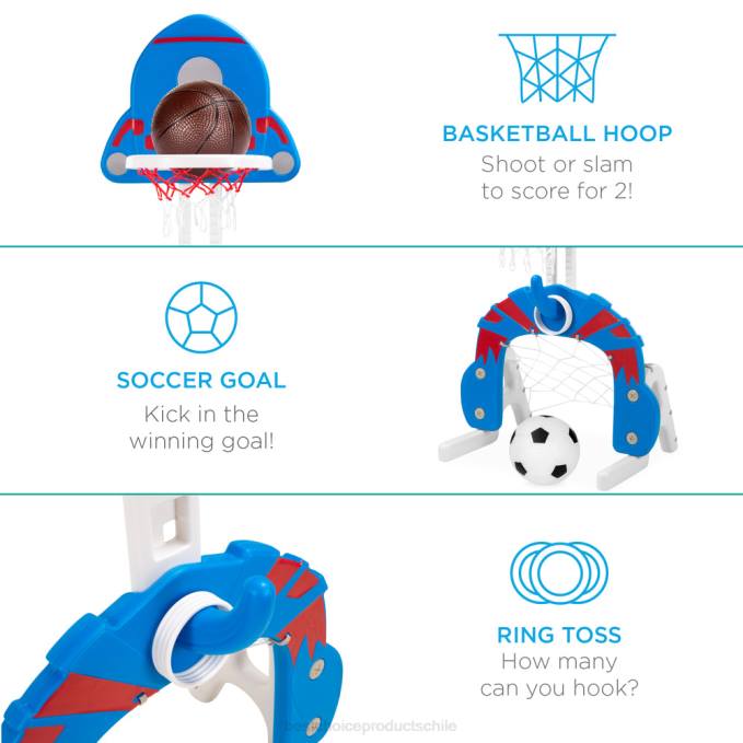 juguete y juego | Best Choice Products Juego de centro de actividades deportivas con aro de baloncesto para niños pequeños 3 en 1 azul con lanzamiento de anillo08BN479
