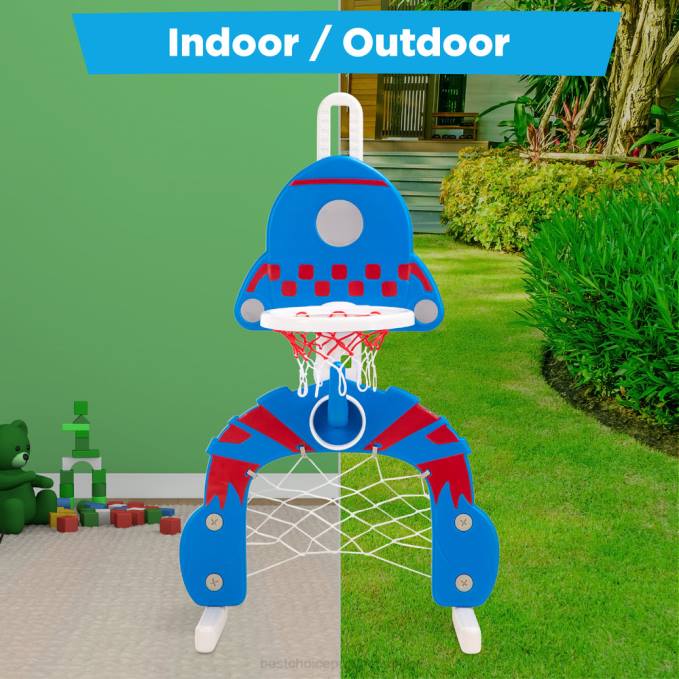 juguete y juego | Best Choice Products Juego de centro de actividades deportivas con aro de baloncesto para niños pequeños 3 en 1 azul con lanzamiento de anillo08BN479