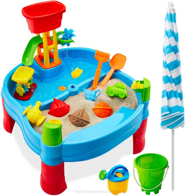 juguete y juego | Best Choice Products Mesa de arena y agua para exteriores para niños con 18 accesorios y sombrilla ajustable multicolor08BN551