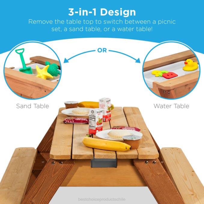 juguete y juego | Best Choice Products Mesa de picnic de madera para exteriores con mesa de arena y agua para niños 3 en 1 con sombrilla Armada08BN1005