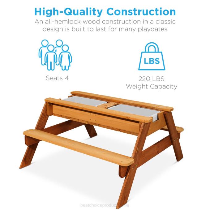 juguete y juego | Best Choice Products Mesa de picnic de madera para exteriores con mesa de arena y agua para niños 3 en 1 con sombrilla Armada08BN1005