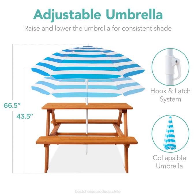 juguete y juego | Best Choice Products Mesa de picnic de madera para niños al aire libre con sombrilla ajustable y asientos incorporados agua08BN1013