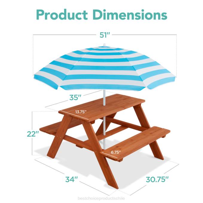 juguete y juego | Best Choice Products Mesa de picnic de madera para niños al aire libre con sombrilla ajustable y asientos incorporados agua08BN1013