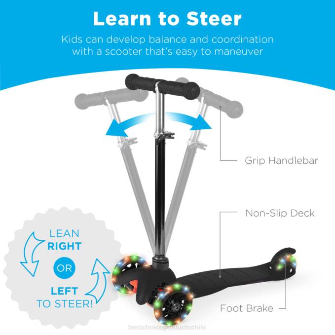 juguete y juego | Best Choice Products Mini patinete de juguete para niños con ruedas iluminadas de colores y barra en T ajustable negro08BN306