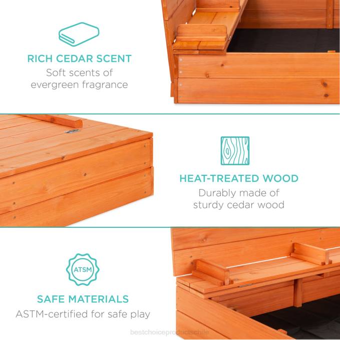 juguete y juego | Best Choice Products arenero de cedro para niños con pantalla de arena, 2 bancos marrón08BN516