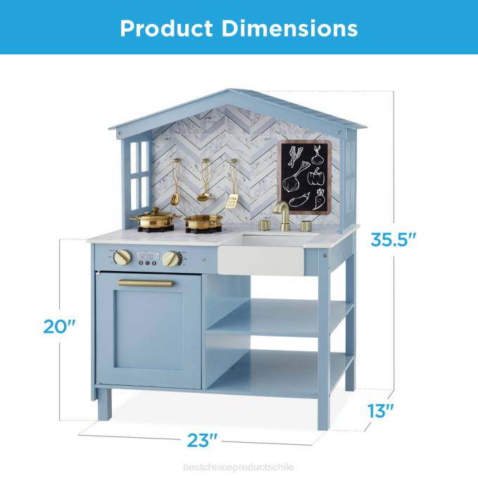 juguete y juego | Best Choice Products Cocina de juguete estilo granja para niños con pizarra, estantes de almacenamiento y 5 accesorios azul biselado08BN301