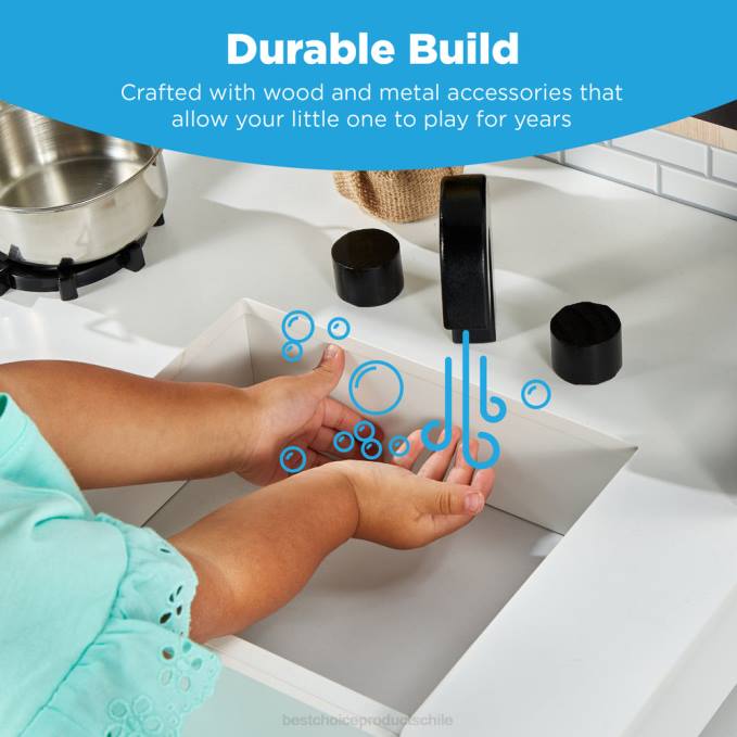 juguete y juego | Best Choice Products Cocina de juguete estilo granja para niños con pizarra, estantes de almacenamiento y 5 accesorios blanco08BN298