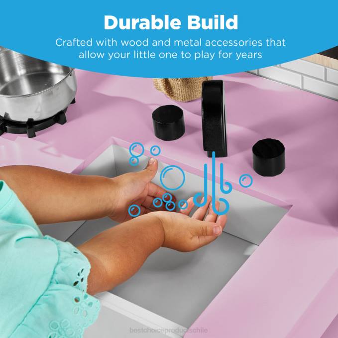 juguete y juego | Best Choice Products Cocina de juguete estilo granja para niños con pizarra, estantes de almacenamiento y 5 accesorios rosa08BN297