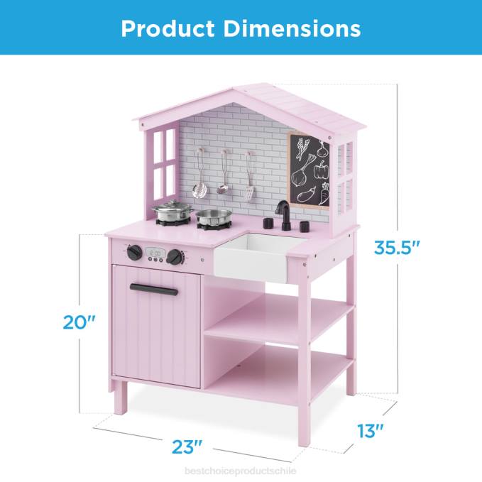 juguete y juego | Best Choice Products Cocina de juguete estilo granja para niños con pizarra, estantes de almacenamiento y 5 accesorios rosa08BN297