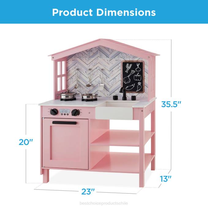 juguete y juego | Best Choice Products Cocina de juguete estilo granja para niños con pizarra, estantes de almacenamiento y 5 accesorios rosa biselado08BN300