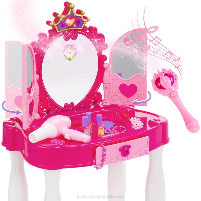 juguete y juego | Best Choice Products Espejo de tocador Princess para niños con cable auxiliar, varita, secador de pelo y accesorios. rosa08BN1031
