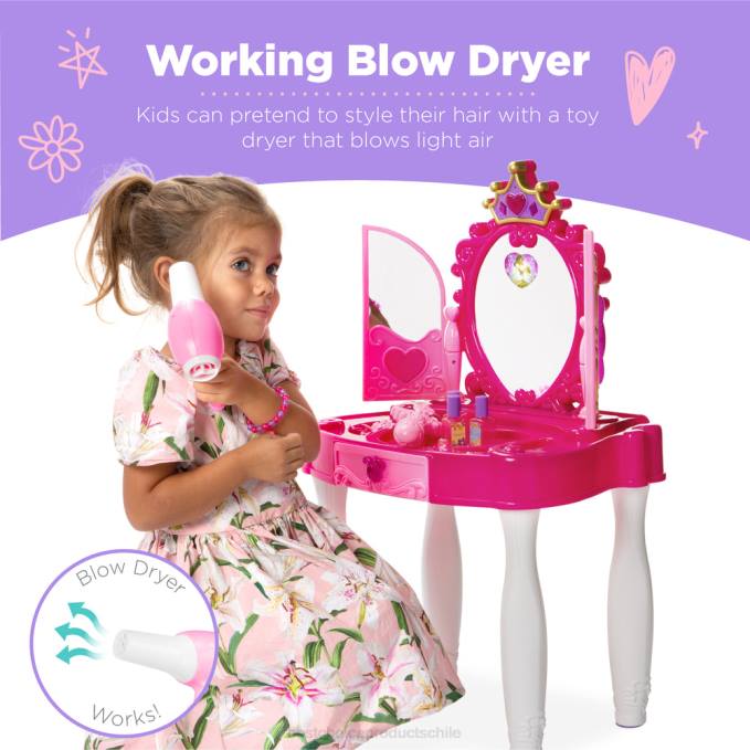 juguete y juego | Best Choice Products Espejo de tocador Princess para niños con cable auxiliar, varita, secador de pelo y accesorios. rosa08BN1031