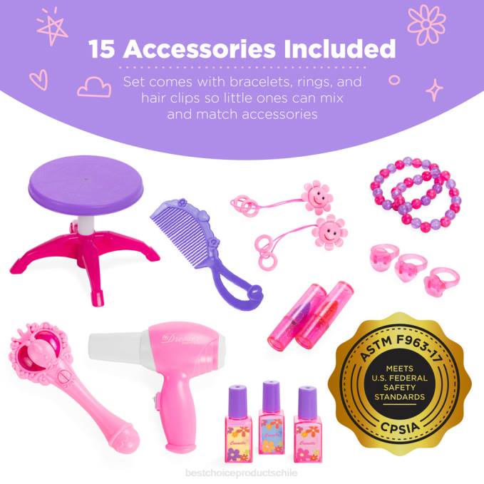 juguete y juego | Best Choice Products Espejo de tocador Princess para niños con cable auxiliar, varita, secador de pelo y accesorios. rosa08BN1031