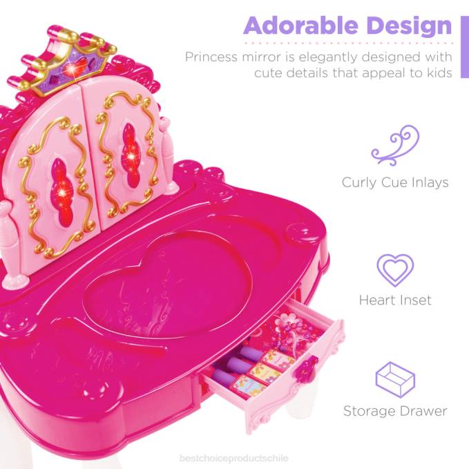 juguete y juego | Best Choice Products Espejo de tocador Princess para niños con cable auxiliar, varita, secador de pelo y accesorios. rosa08BN1031