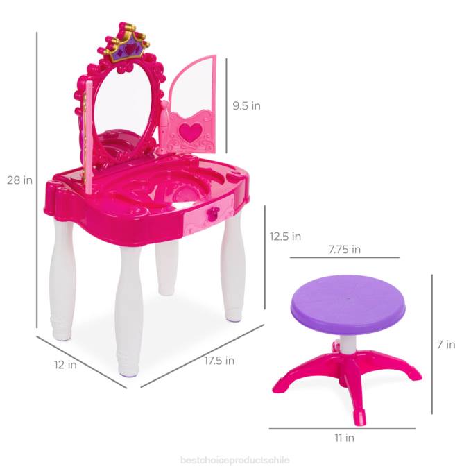 juguete y juego | Best Choice Products Espejo de tocador Princess para niños con cable auxiliar, varita, secador de pelo y accesorios. rosa08BN1031