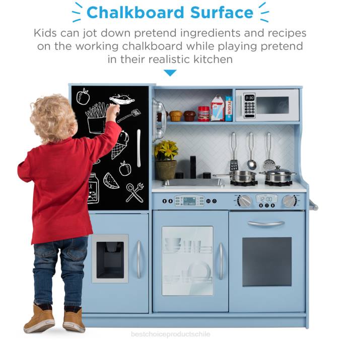 juguete y juego | Best Choice Products Juego de cocina de juguete de madera para niños con 11 accesorios azul08BN292