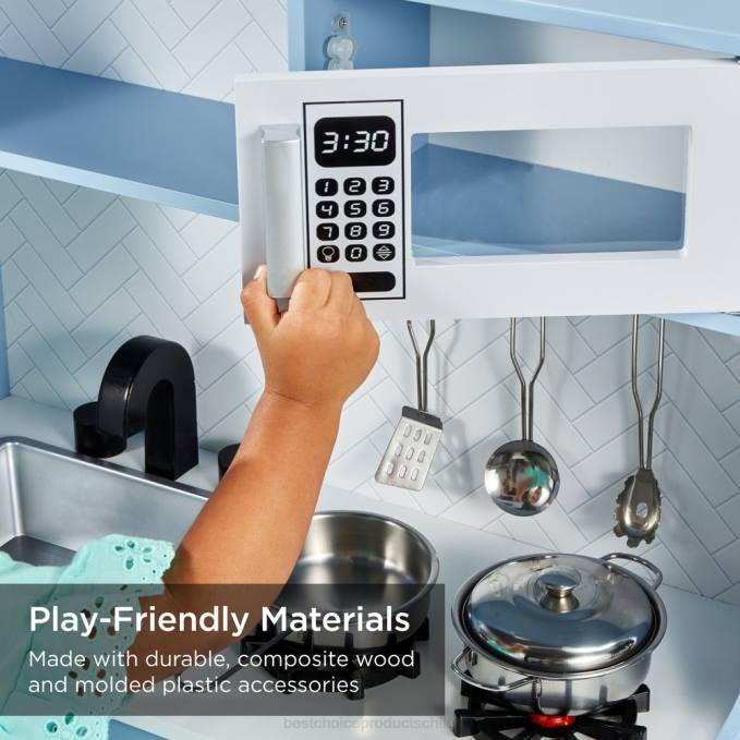 juguete y juego | Best Choice Products Juego de cocina de juguete de madera para niños con 11 accesorios azul08BN292