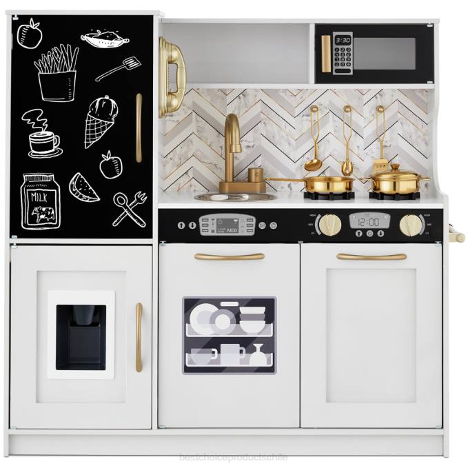 juguete y juego | Best Choice Products Juego de cocina de juguete de madera para niños con 11 accesorios bisel blanco08BN296