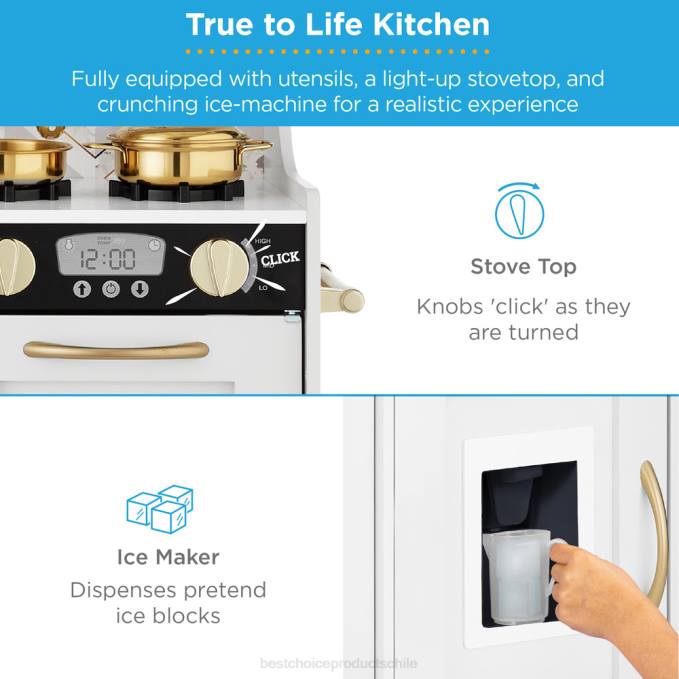 juguete y juego | Best Choice Products Juego de cocina de juguete de madera para niños con 11 accesorios bisel blanco08BN296