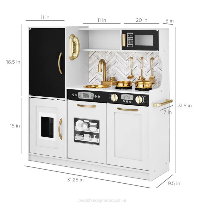 juguete y juego | Best Choice Products Juego de cocina de juguete de madera para niños con 11 accesorios bisel blanco08BN296