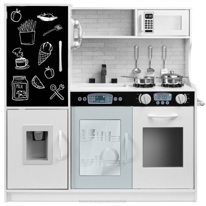 juguete y juego | Best Choice Products Juego de cocina de juguete de madera para niños con 11 accesorios blanco08BN290