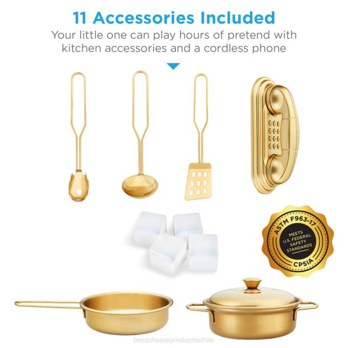 juguete y juego | Best Choice Products Juego de cocina de juguete de madera para niños con 11 accesorios flores rosadas08BN295