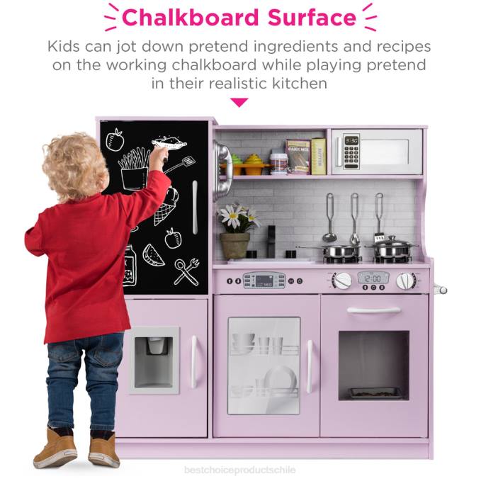 juguete y juego | Best Choice Products Juego de cocina de juguete de madera para niños con 11 accesorios rosa08BN291