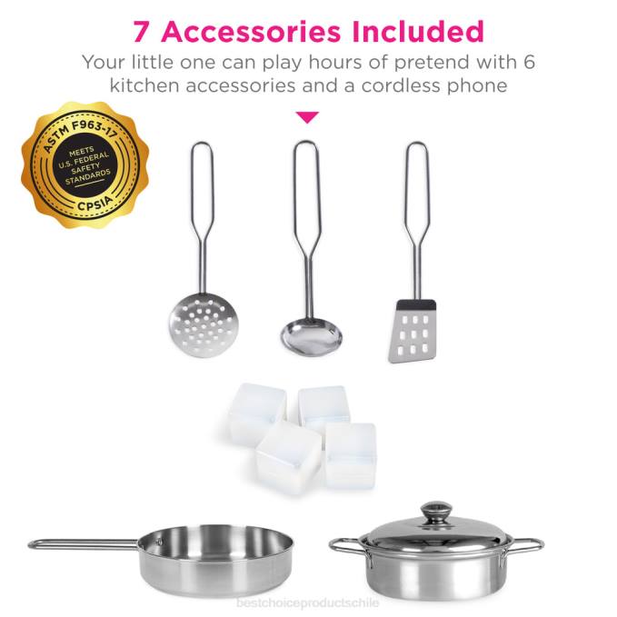 juguete y juego | Best Choice Products Juego de cocina de juguete de madera para niños con 11 accesorios rosa08BN291