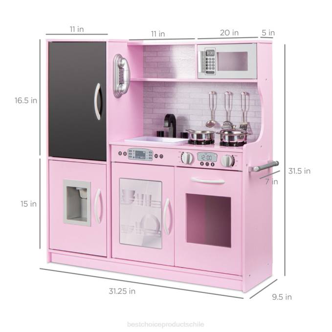 juguete y juego | Best Choice Products Juego de cocina de juguete de madera para niños con 11 accesorios rosa08BN291