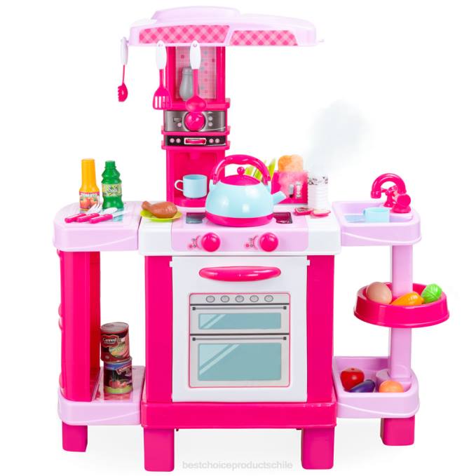 juguete y juego | Best Choice Products Juego de cocina de juguete de simulación para niños con tetera de vapor de agua. rosa08BN285